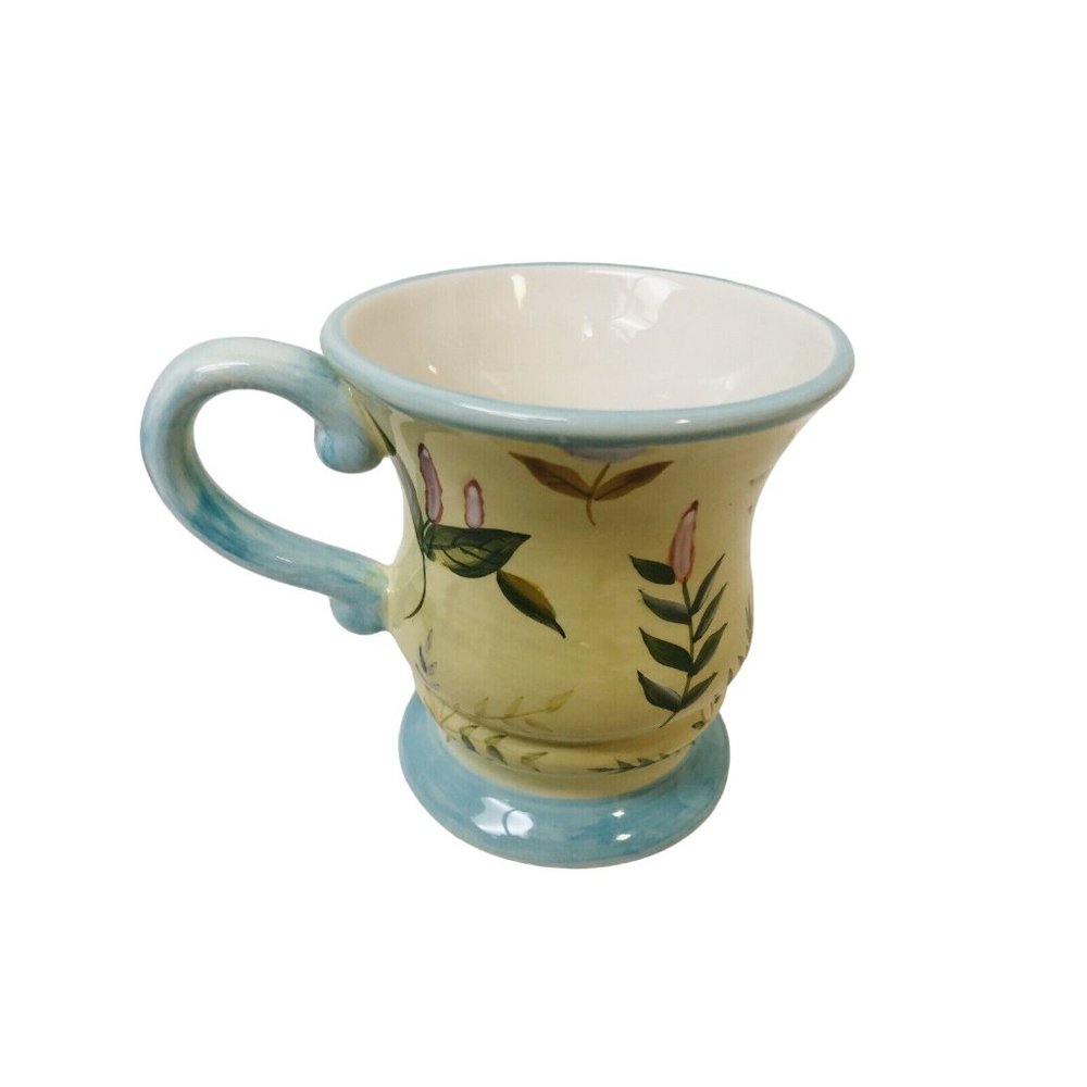 Capriware‎ Coffee Mug  Handpainted Floral Pedestal Fluted 4 1/2 " X 4